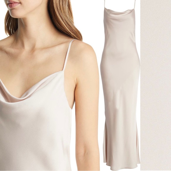 Shona Joy Cowl Neck Satin Gown in Porcelain - Picture 2 of 3